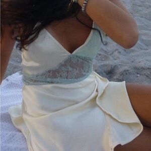 Zara Cream and Light Blue Lace Mini Dress